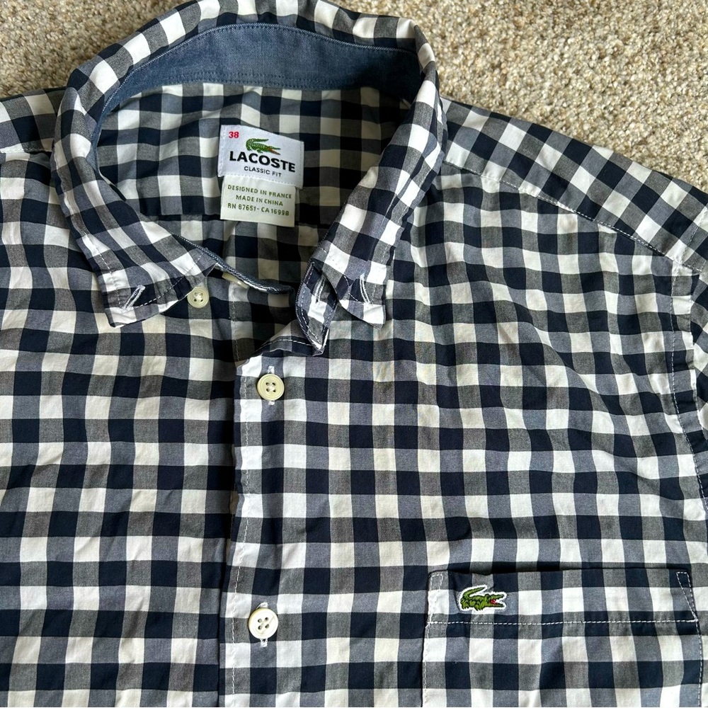 Lacoste checkered pattern men shirt -size 38